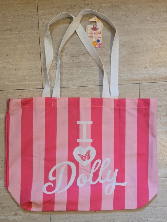 Handbags - New Dolly Parton Pink Striped "I Love Dolly" Canvas Tote Bag
